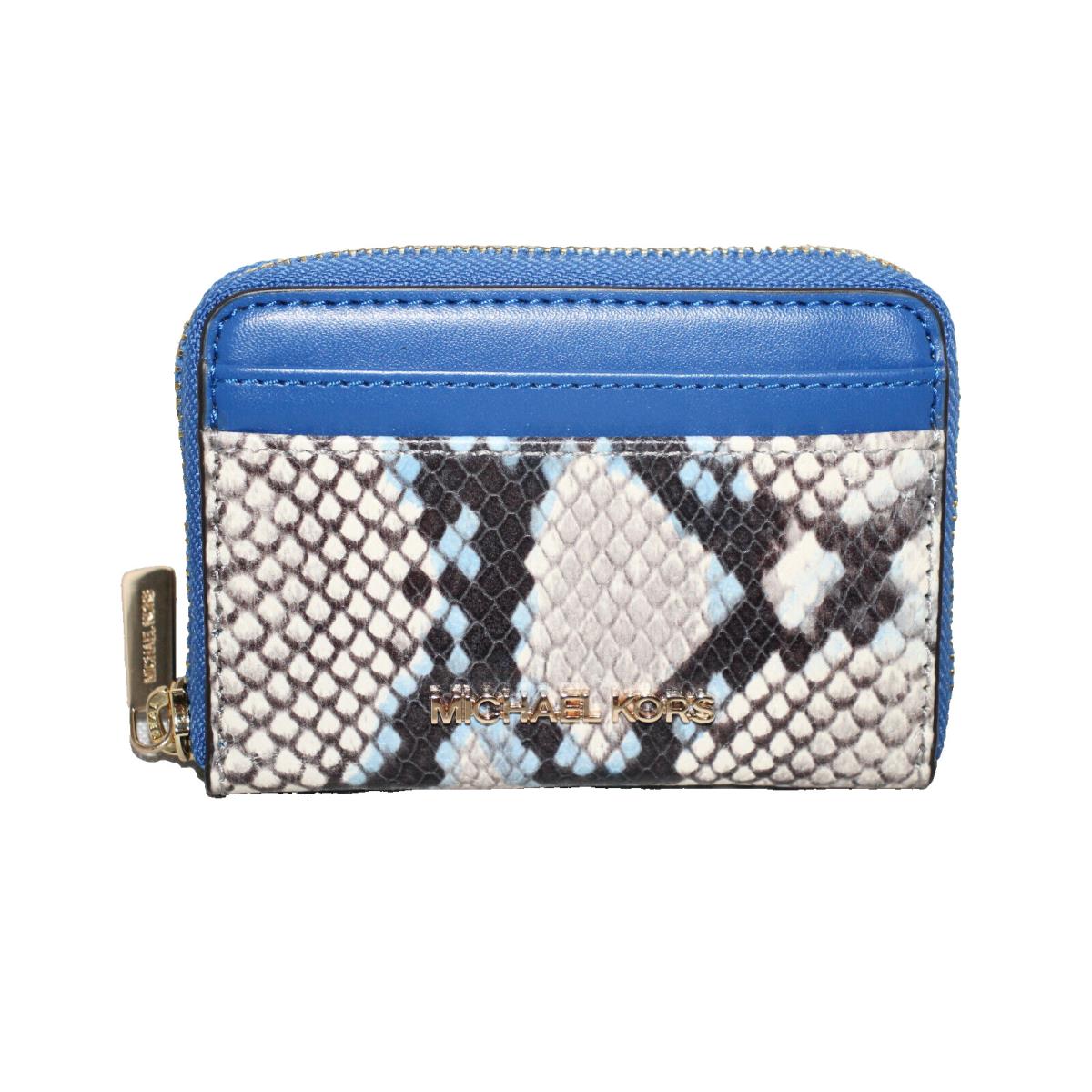 Michael Kors Jet Set Med Zip Card Case Electric Blue Snake Leather 35T0GTVD2G