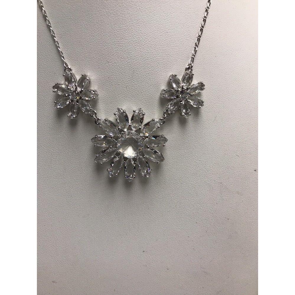 Kate Spade Silver Tone Crystal Gardens Flower Necklace Y1h