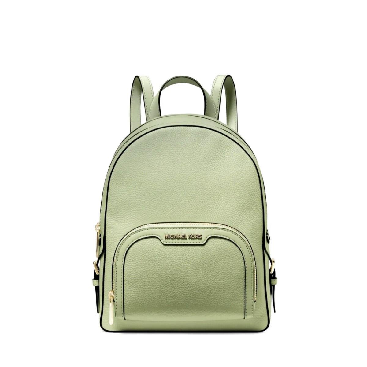 Michael Kors Jaycee Medium Zip Pocket Backpack Pebbled Leather Light Sage