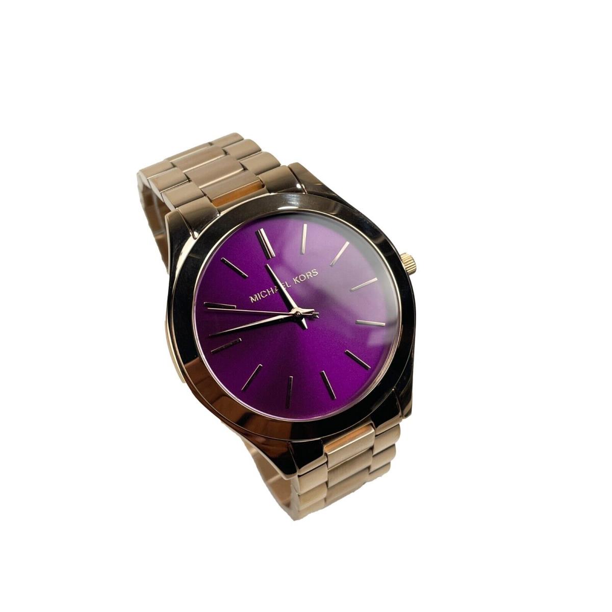 Michael Kors MK3293 Slim Runway Stainless Steel Watch - Dial: Purple, Band: Gold, Bezel: Rose Gold