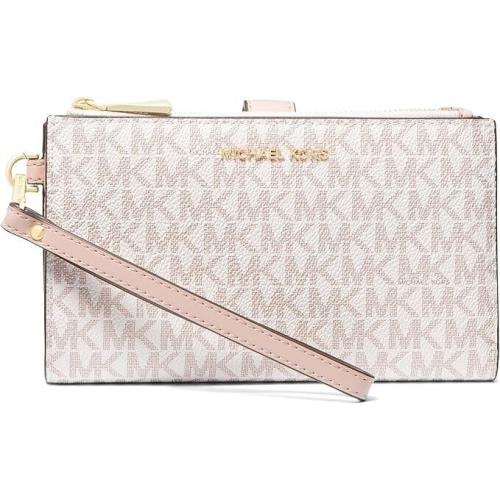 Michael Kors Women`s Jet Set Double Zip Wristlet Optic White/soft Pink