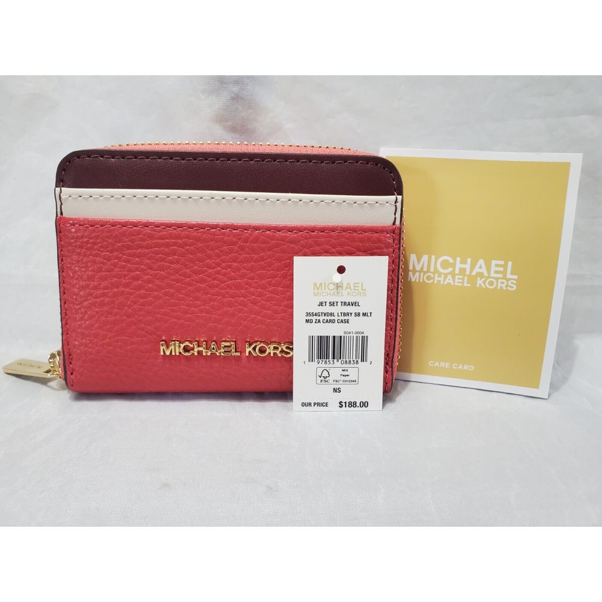 Michael Kors Jet Set Travel Med Ziparound Card Case LT Strawberry/multi