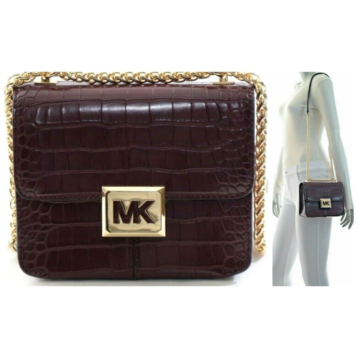 Michael Kors Sonia Small Square Crossbody Bag Croc Embossed Merlot NWT$378.00