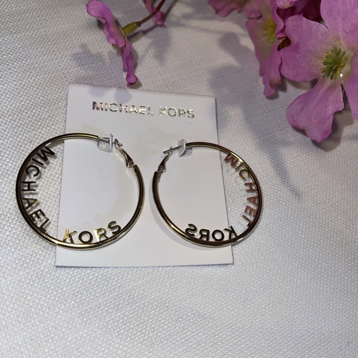 Michael Kors Gold-tone 2 Hoop Earrings MK Logo Rim