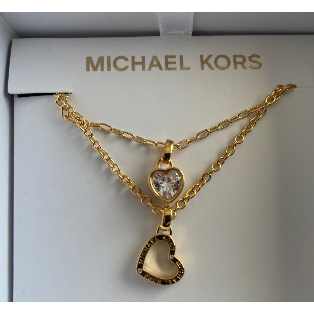 Michael Kors Gold Cubic Zirconia Heart Logo Double Layer Necklace 7801710