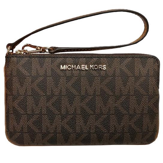 Michael Kors Jet Set Travel Large Top Zip Leather Wristlet-brown/acorn