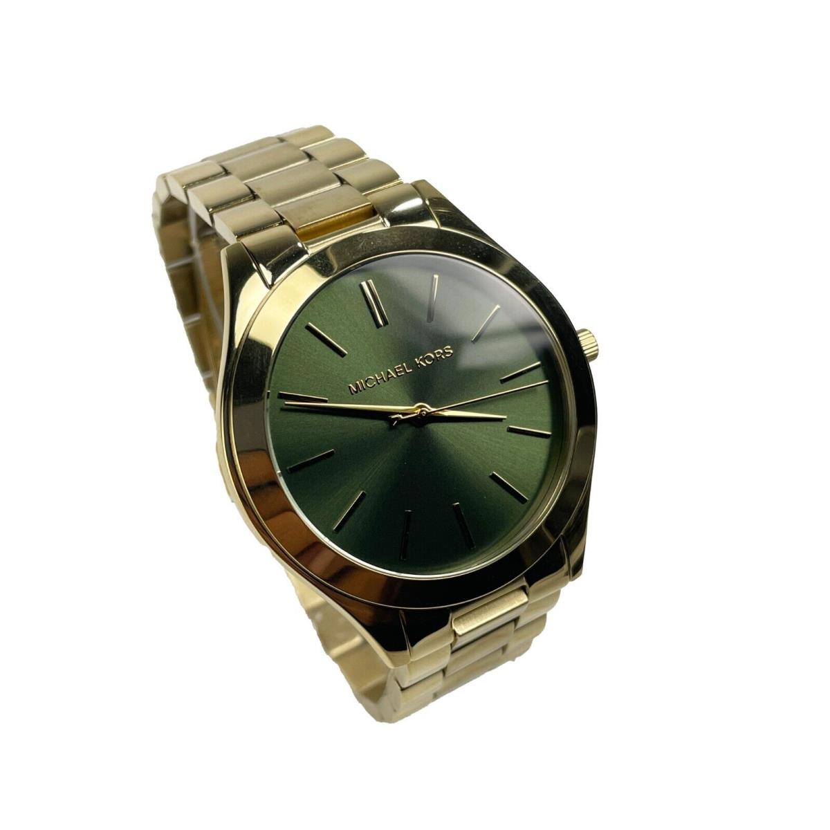 Michael Kors MK3435 Slim Runway Gold Stainless Steel Watch - Dial: Green, Band: Gold, Bezel: Gold