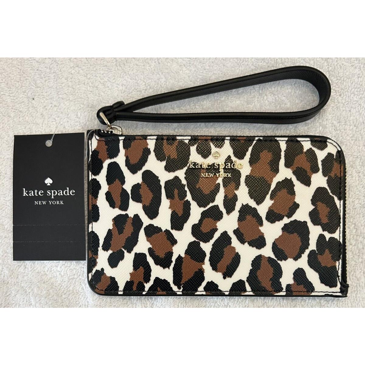 Kate Spade Small Lucy L-zip Leather Wristlet in Spotted Leopard