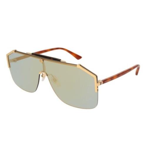 Gucci GG0291S 005 Gold/green Mirrored Mask Men`s Sunglasses