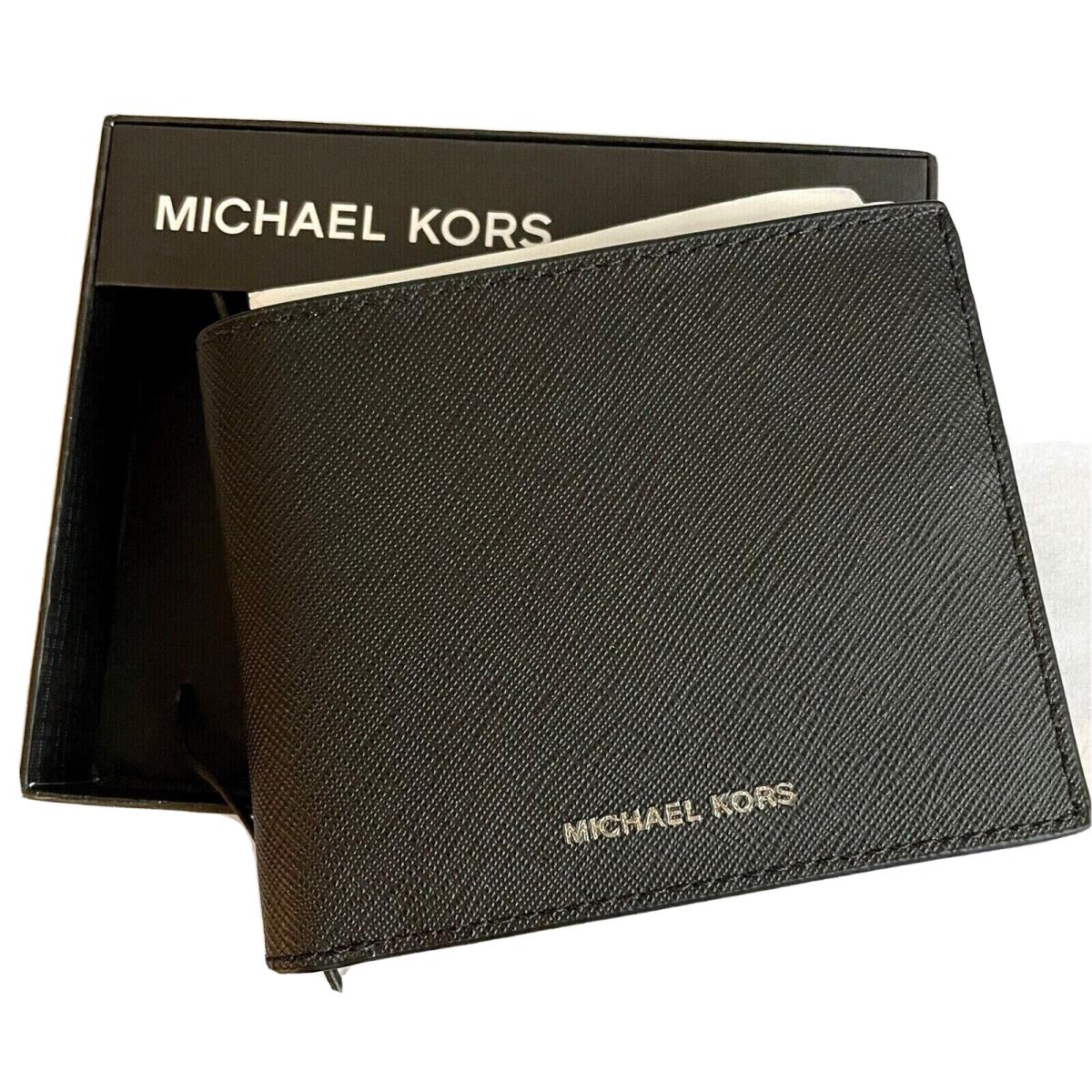 Michael Kors Andy Crossgrain Leather Slim Bifold Black Billfold Wallet