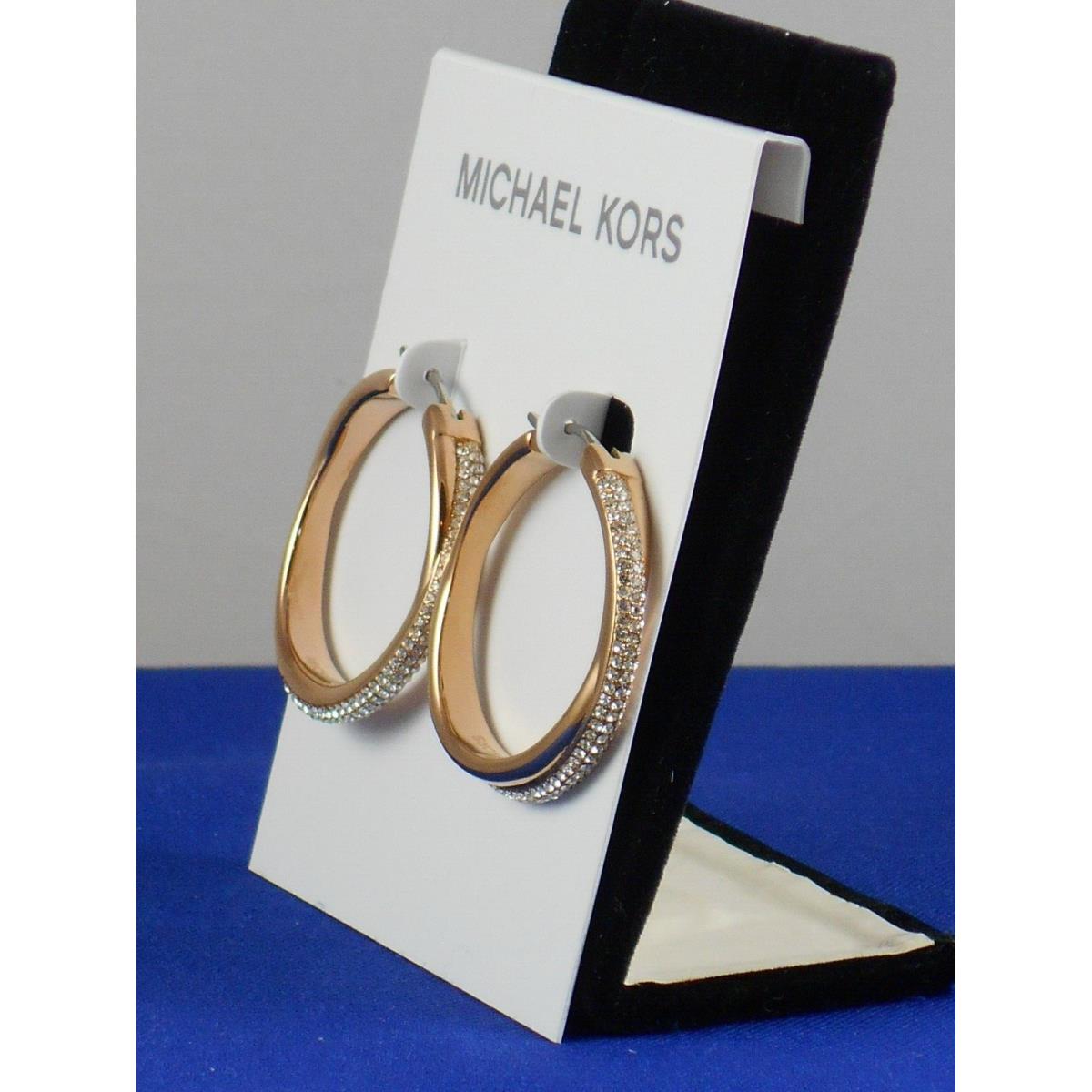 Michael Kors Rose Gold Brilliance Statement Pave` Twisted Hoop Earrings