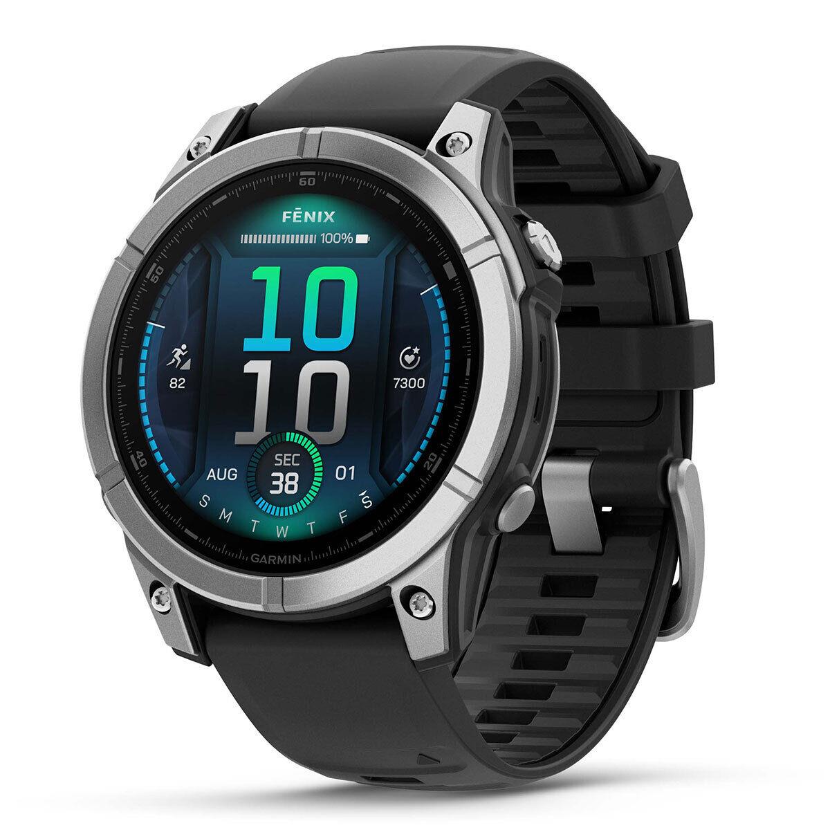 Garmin Fenix E Multisport Gps Smartwatch 16-Day Battery 1.3 Amoled Display - Stainless Steel with Black Silicone Band