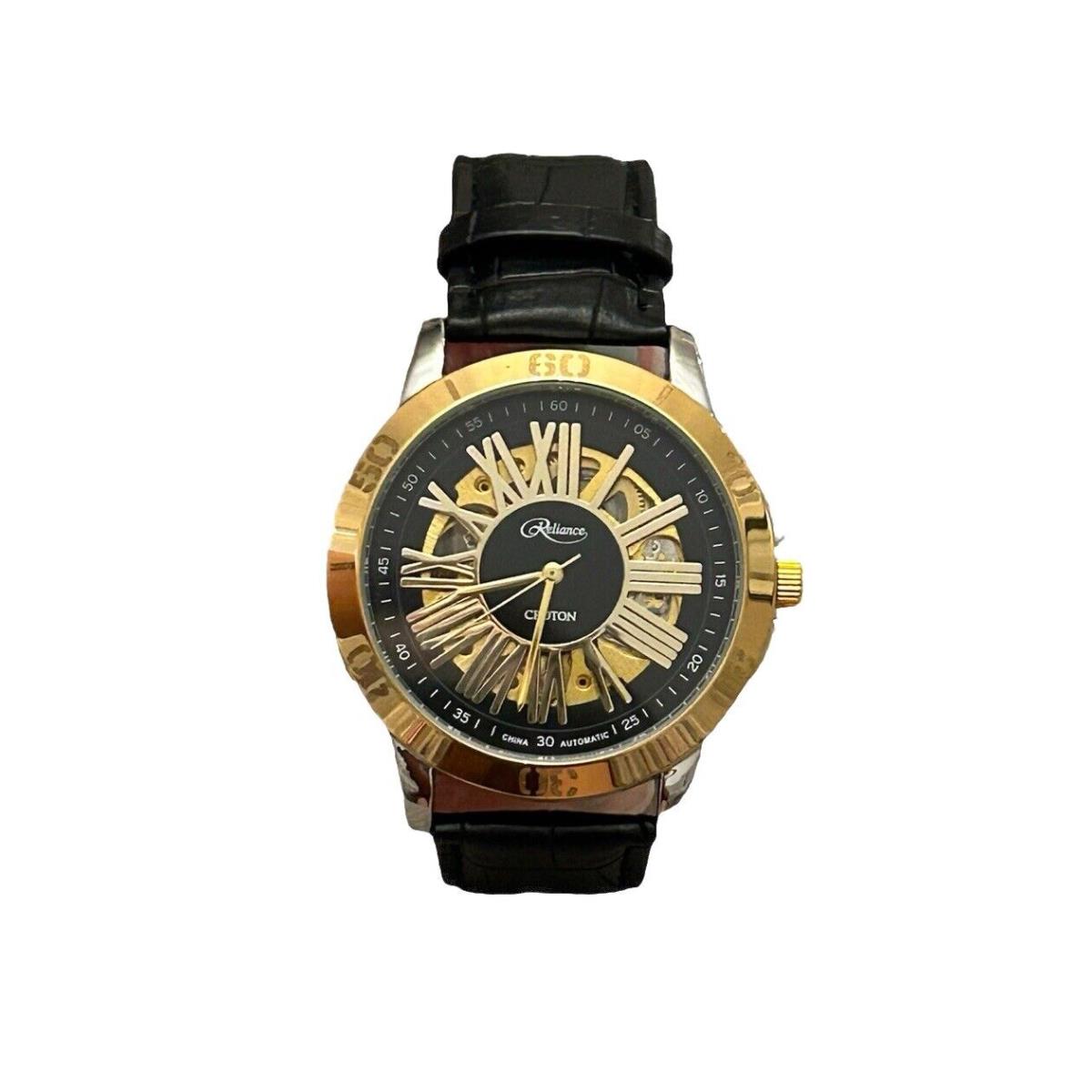 Croton Reliance Watch Automatic Stainless Steel Case RE306076 Yellow Gold Black