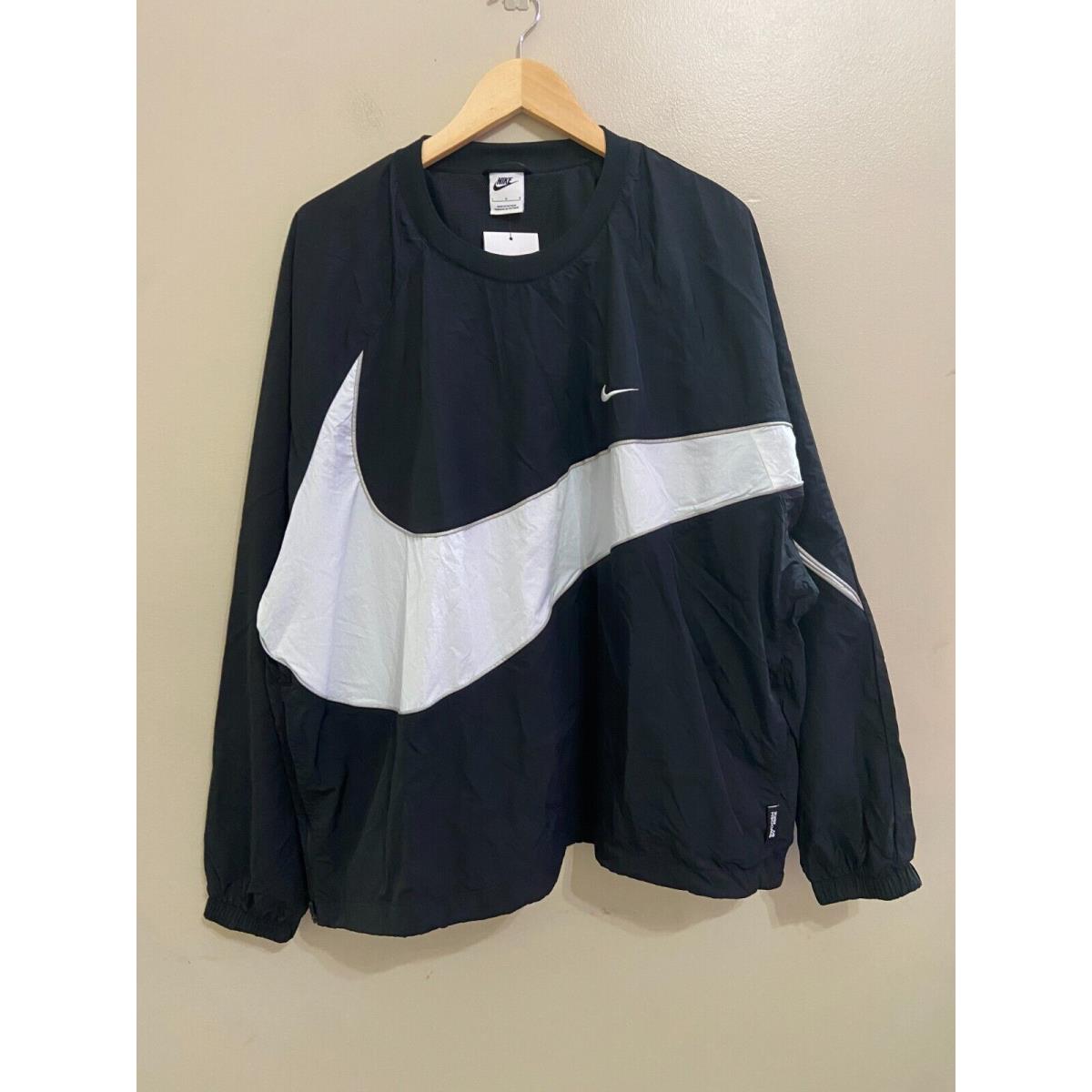 Nike Big Swoosh Oversized Woven Crewneck Sweater Black White Men`s L DX0660-010