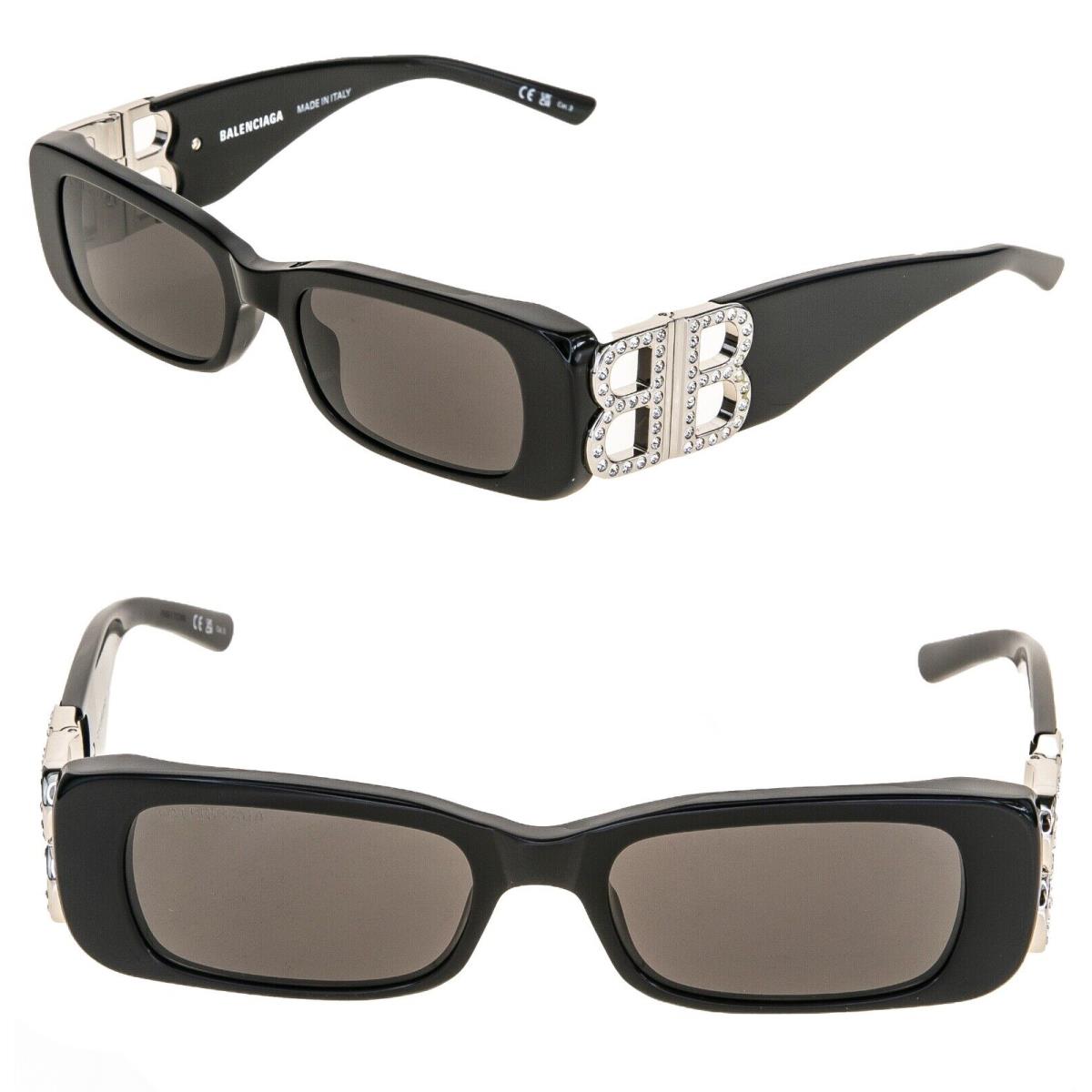 Balenciaga Dynasty 0096 Black 017 Crystal BB Logo Narrow Sunglasses BB0096S