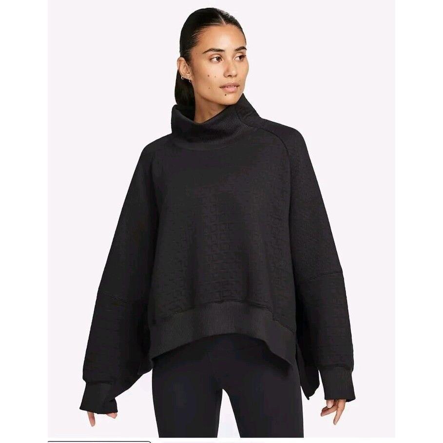 Nike Women Small Yoga Therma-fit Oversized Fleece Top Black FB5002-010