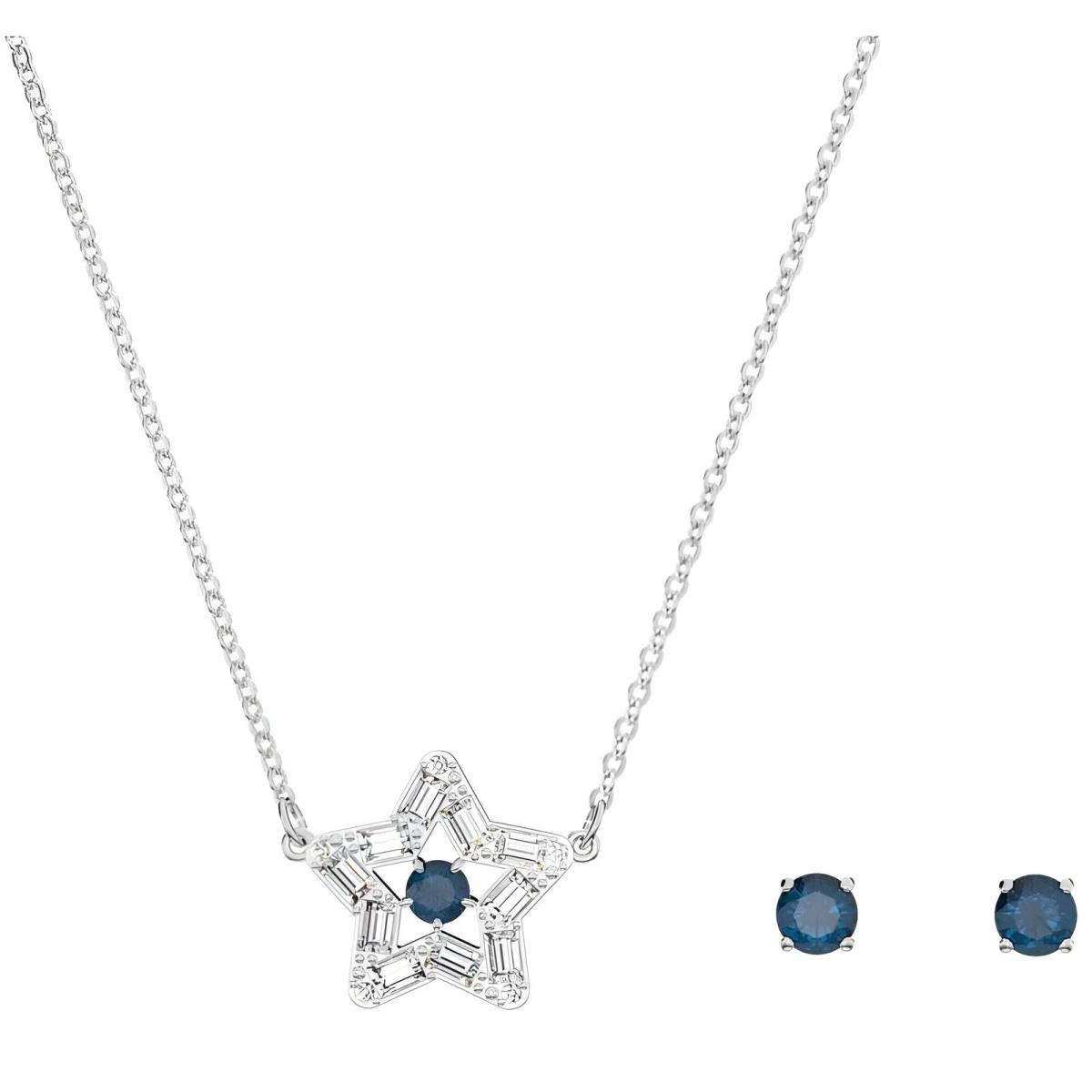 Swarovski Women`s Jewelry Set Stella Blue Star Crystal Rhodium Plated 5646762