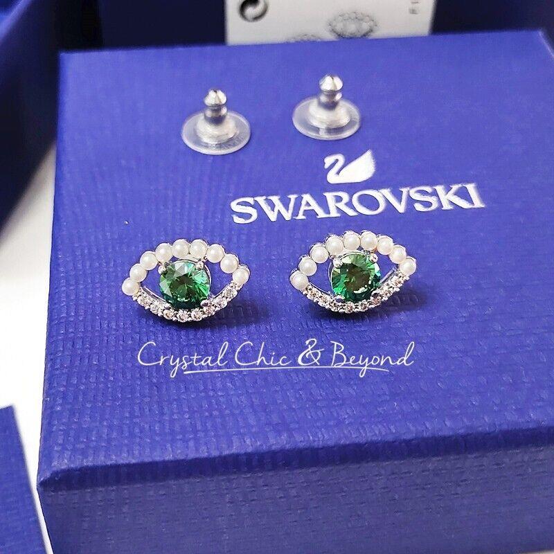 Swarovski Luckily Earrings Green Crystals Pearl Eye 5429738