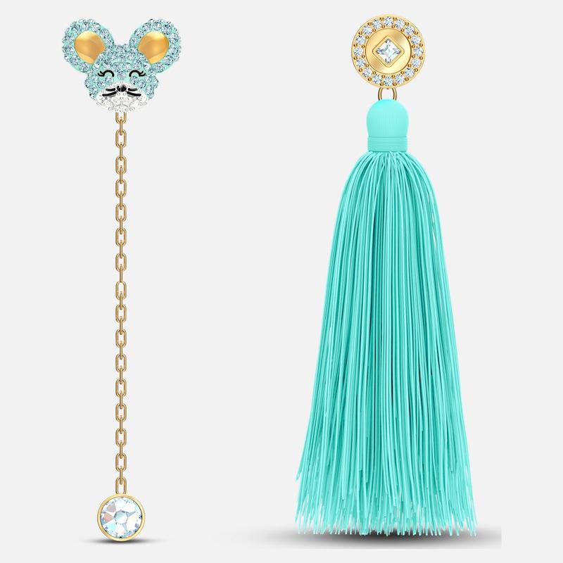 Swarovski 5511161 Little Mouse Aqua Earrings with Tassel Mixed Metal