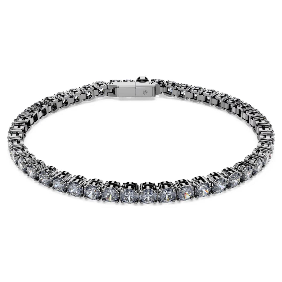 Swarovski Matrix Tennis Bracelet Round Cut Gray Ruthenium 5693928 Size M