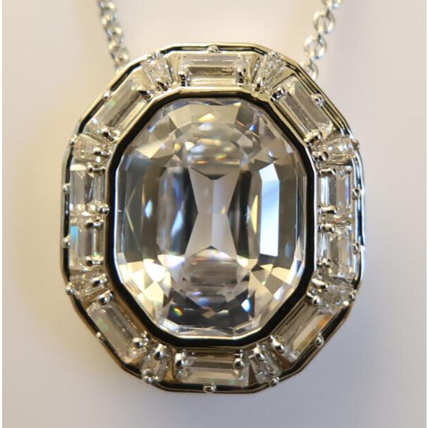 Swarovski Necklace Art Deco Octagonal Pendant Baguette Crystals Silvertone Slide