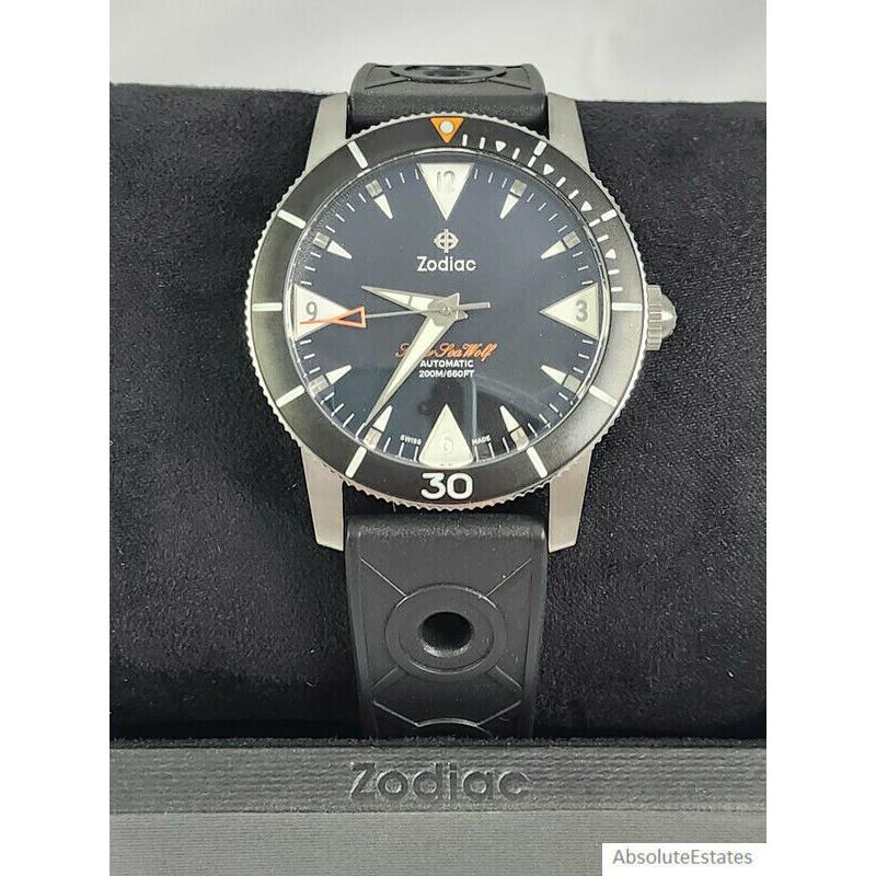 Zodiac Super Sea Wolf Skin Diver Black Silver Automatic Watch ZO9214 Box