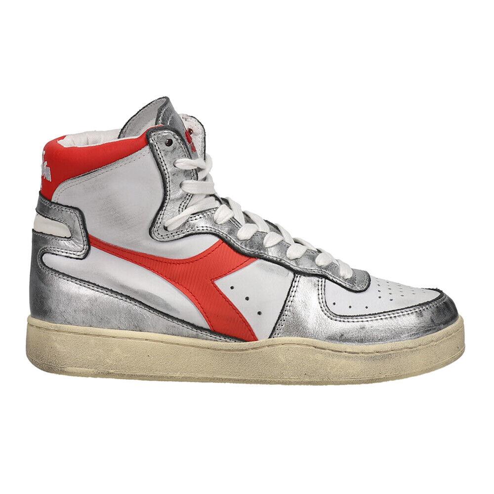 Diadora Mi Basket Metal Mix High Top Mi Basket Metal Mix High Top Mens Red Silver White Sneakers Casu