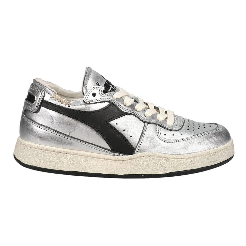 Diadora Mi Basket Row Cut Silver Lace Up Mi Basket Row Cut Silver Lace Up Womens Silver Sneakers Casual Sho