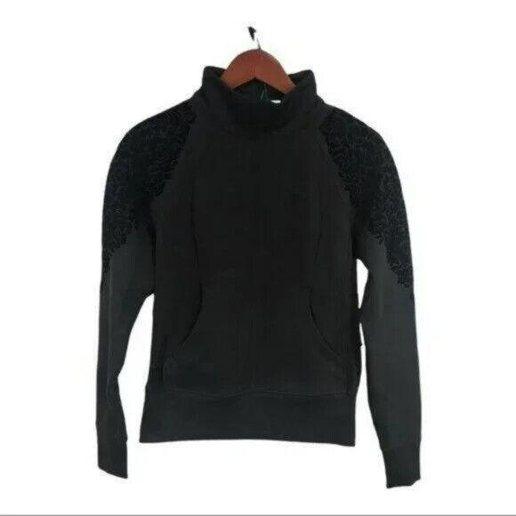 Lululemon Floral Flock Pullover Sweatshirt Women`s 6 Black Cotton Fleece