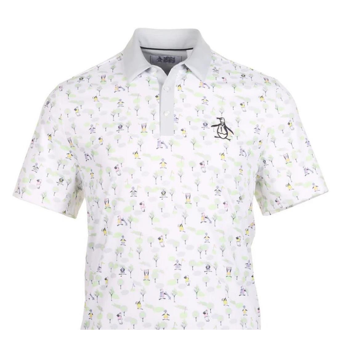 Original Penguin Polo Shirt Pete On The Course Print Bright White Medium