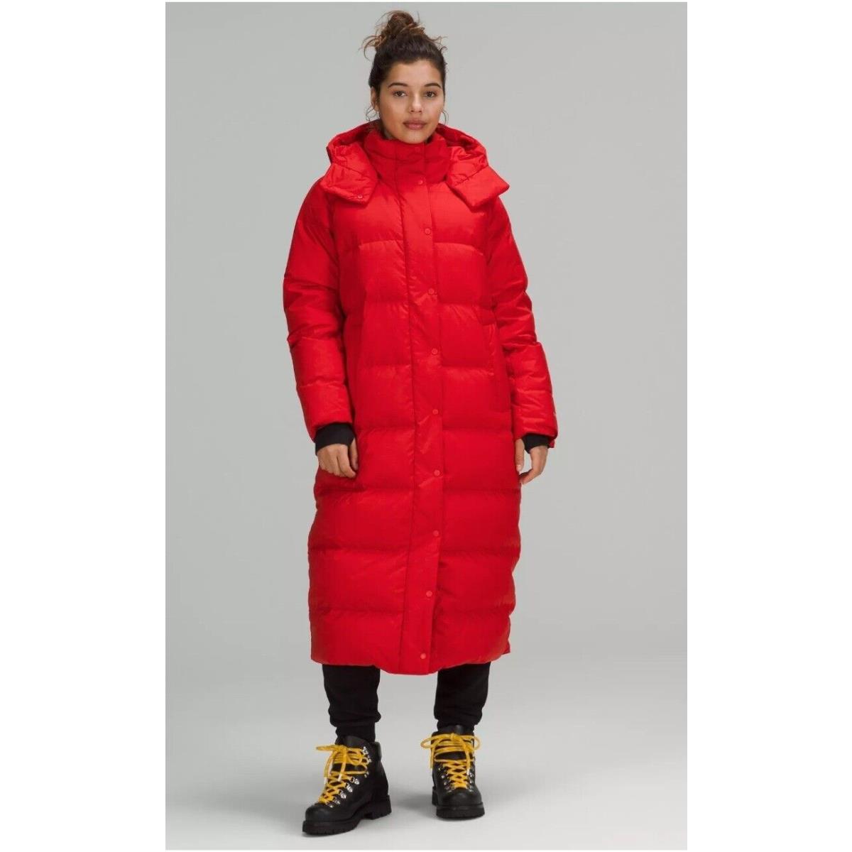 Lululemon Wunder Puff Long Jacket Size 8 Down Coat Grenadine Red Grrd 600-fill