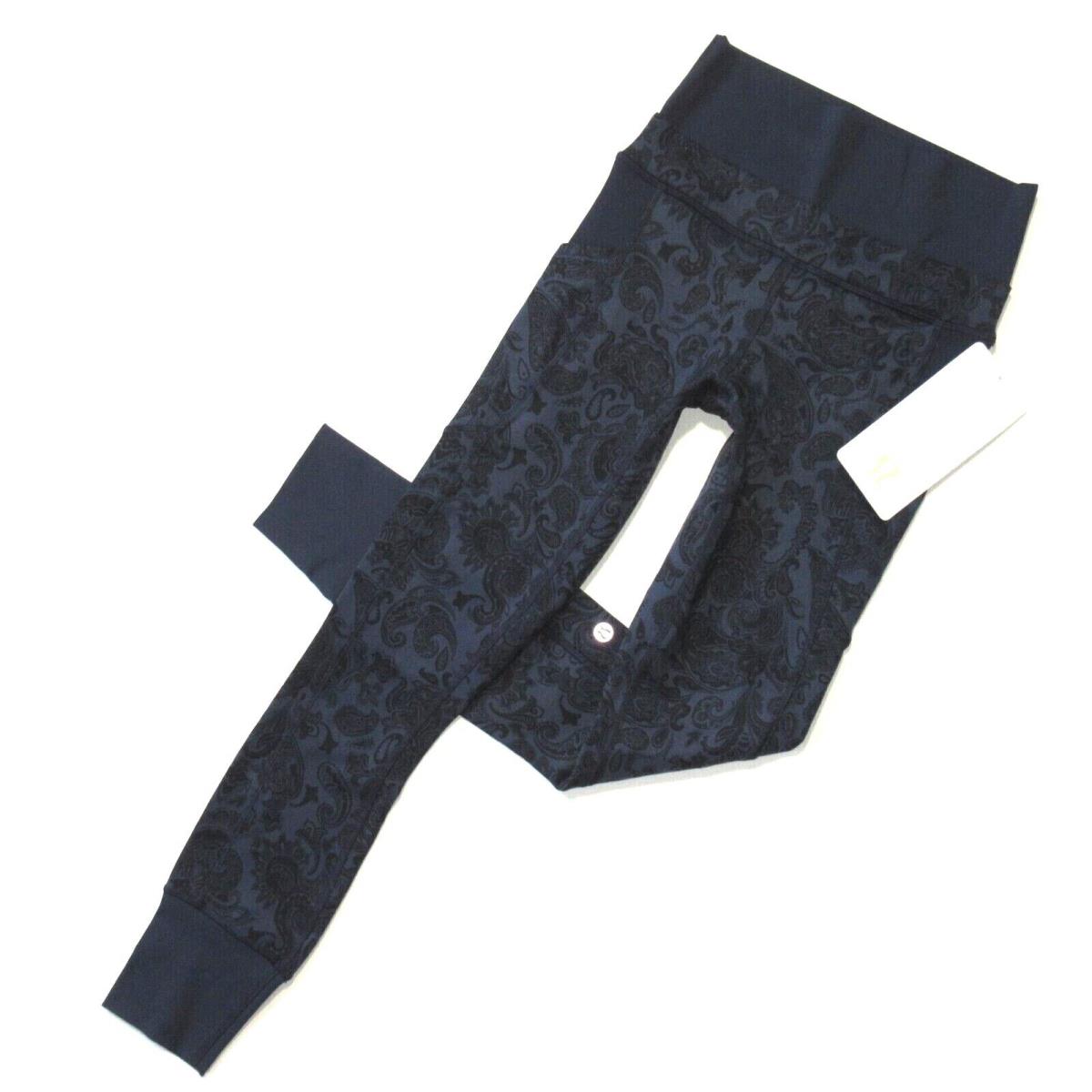 Lululemon En Route Crop in Paisley Inkwell Blue Print Leggings 2