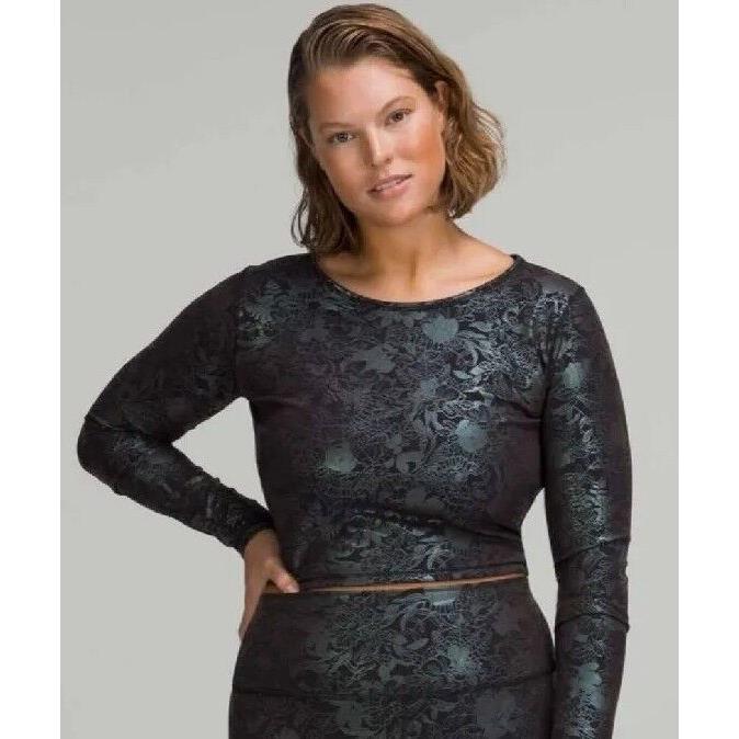 Lululemon Women`s Wunder Train Cropped Long Sleeve Shirt Black Foil Size 6 Lfir