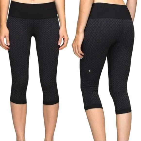 Lululemon In The Flow Crop II Geometric Heathered Deep Coal Size 12