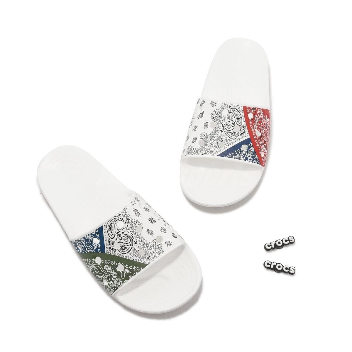 Crocs Classic Bandana Slide Paisley White Unisex Size 12M Flip Flops