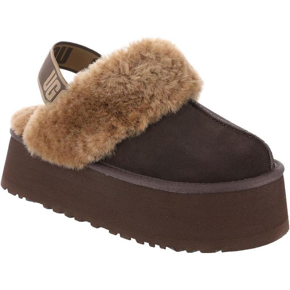 Womens Shoe Ugg Funkette Platform Sheepskin Suede Slippers 1113474 Burnt Cedar