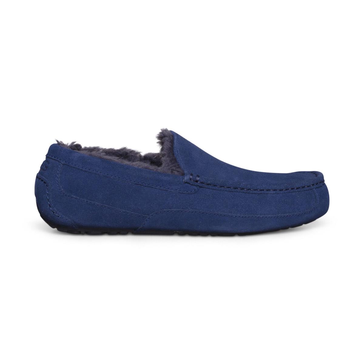 Ugg Ascot Deep Ocean Suede Sheepskin Men`s Moccasin Slippers Size US 9/UK 8