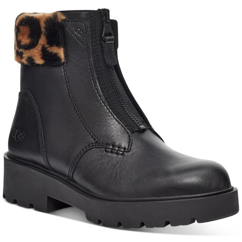 Ugg Czeriesa Panther Print Waterproof Leather Boot US 7.5 Black/butterscotch