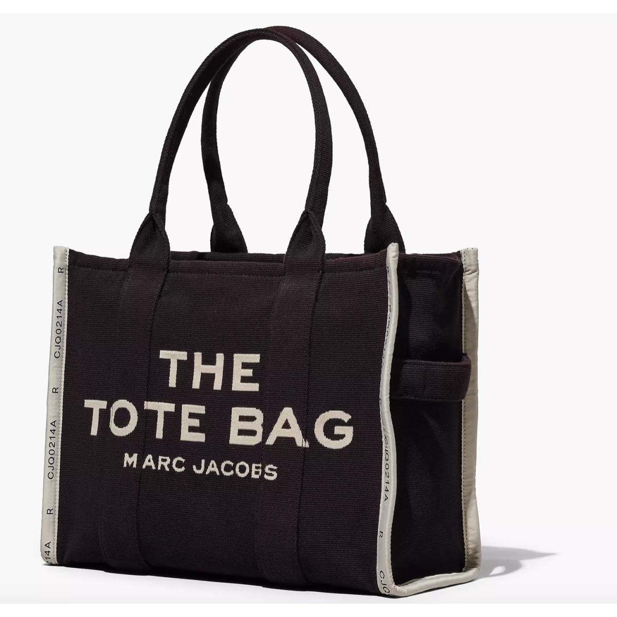 Marc Jacobs The Jacquard Large Logo Zip Top Cotton Tote In Black