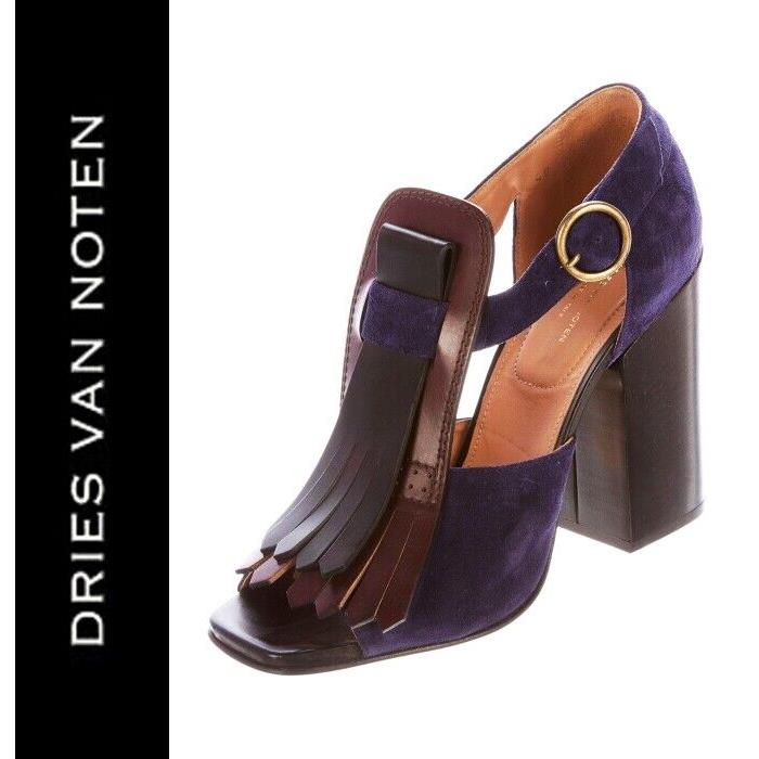 Dries Van Noten Kiltie Purple Suede / Brown Leather Pumps US 6.5 -7 /it 37