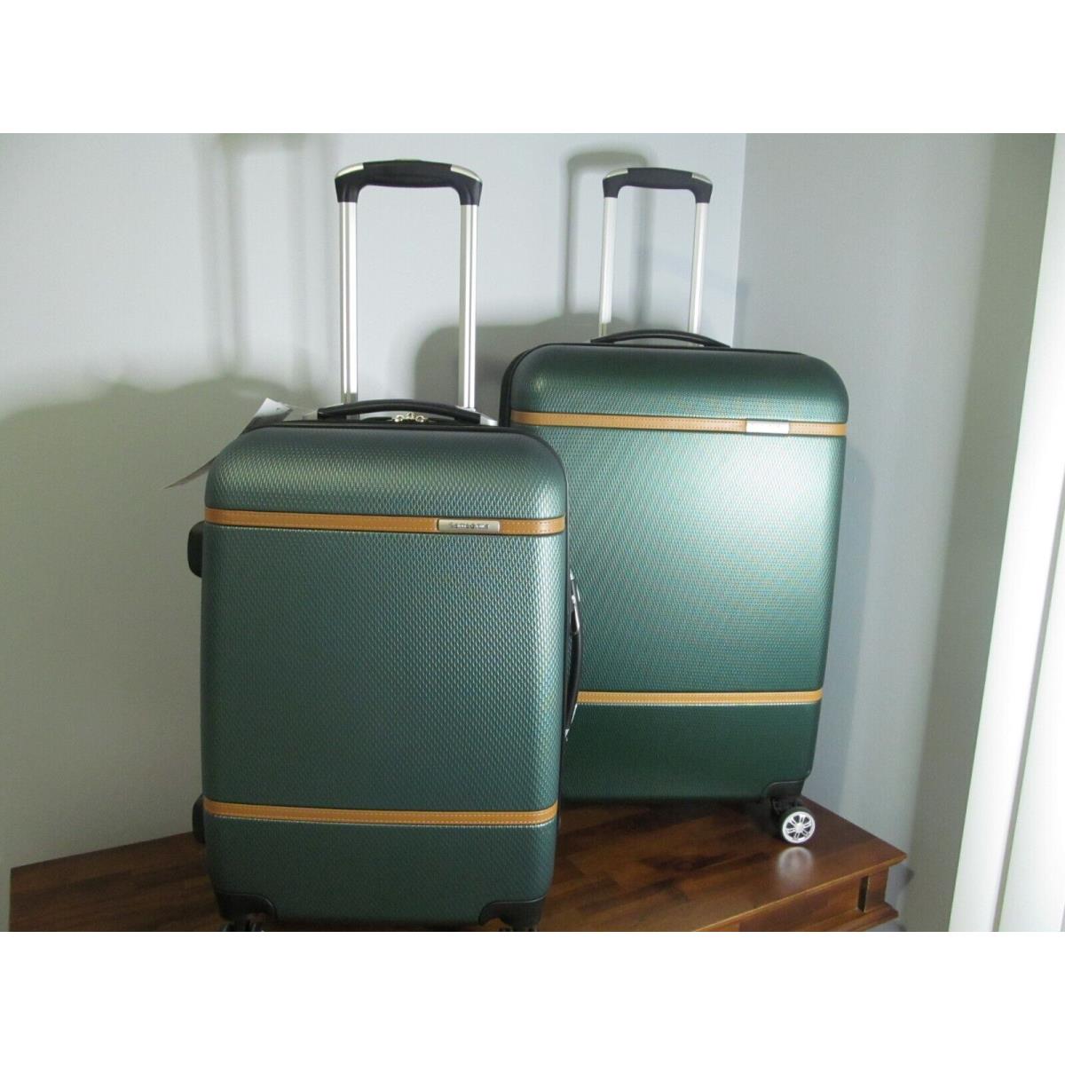 Samsonite Luggage Set-emerald Green Carry On/check In English Saddle Stripes-nwt