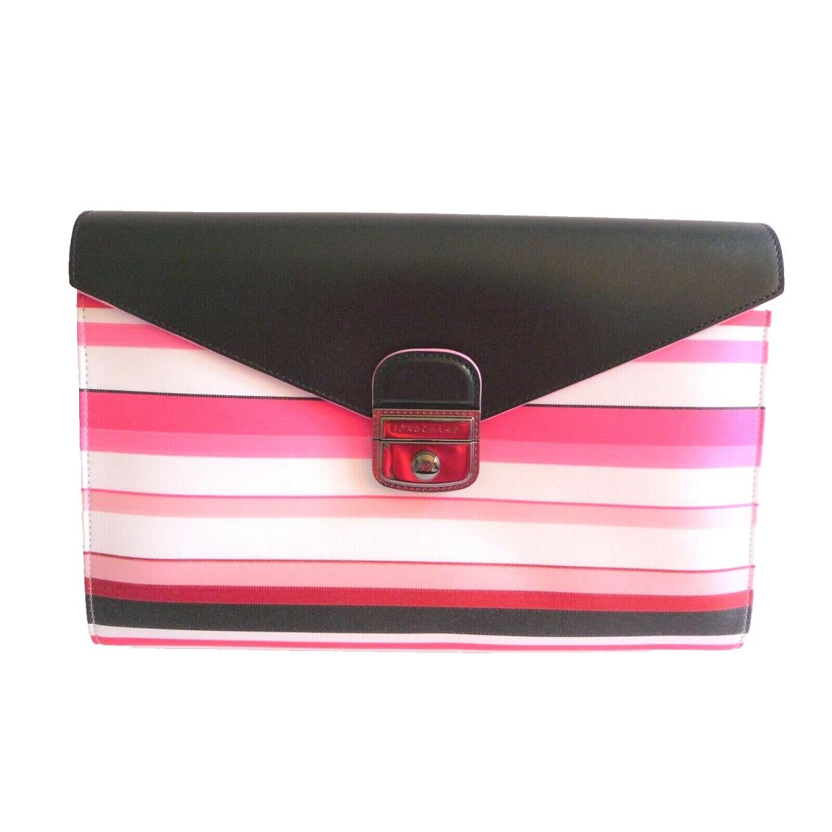 Longchamp Purse Heritage Pink Black White Striped Clutch Bag Retail