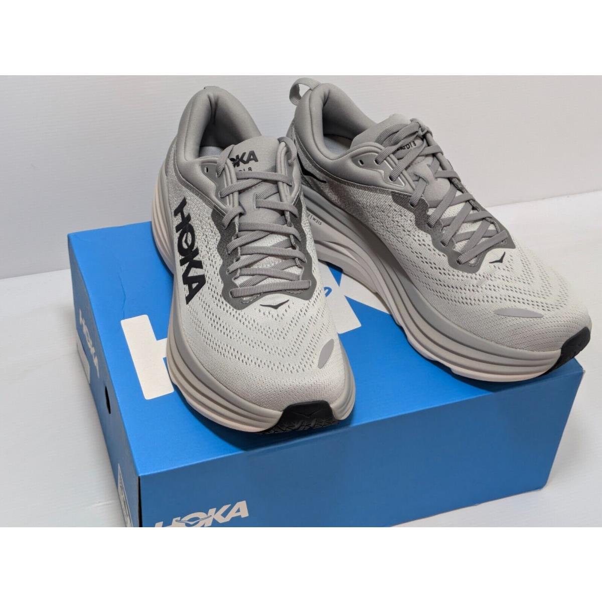 Hoka Men`s Bondi 8 Comfort Lace Up Sneakers Gray