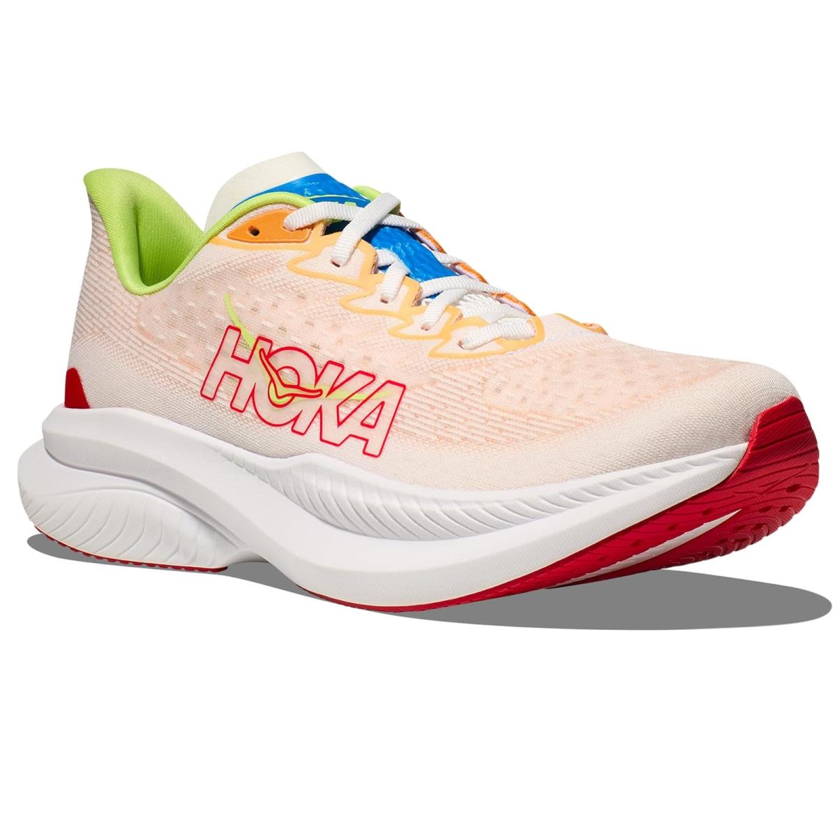 Man`s Sneakers Athletic Shoes Hoka Mach 6 White/Solar Flare