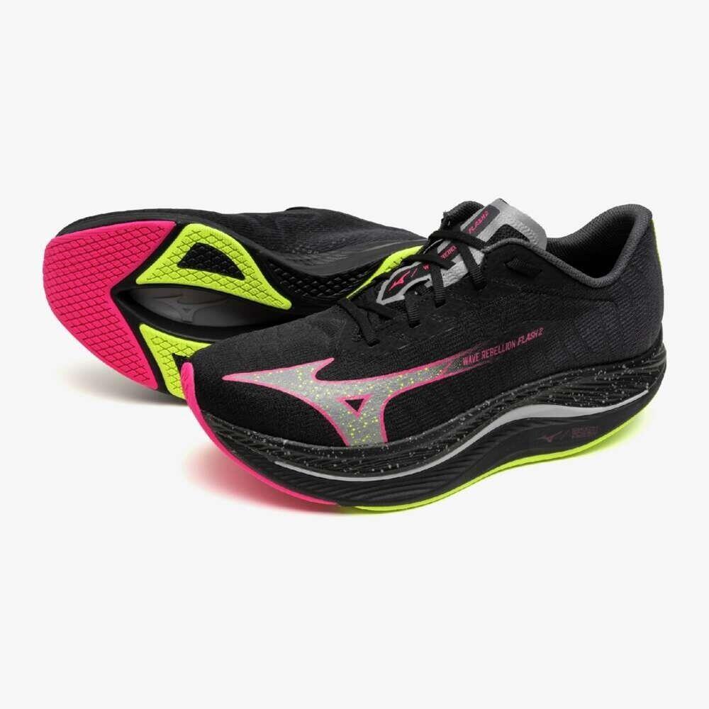 Mizuno Wave Rebellion Flash 2 J1GC2436 52 Black Pink Yellow Width 2E Running