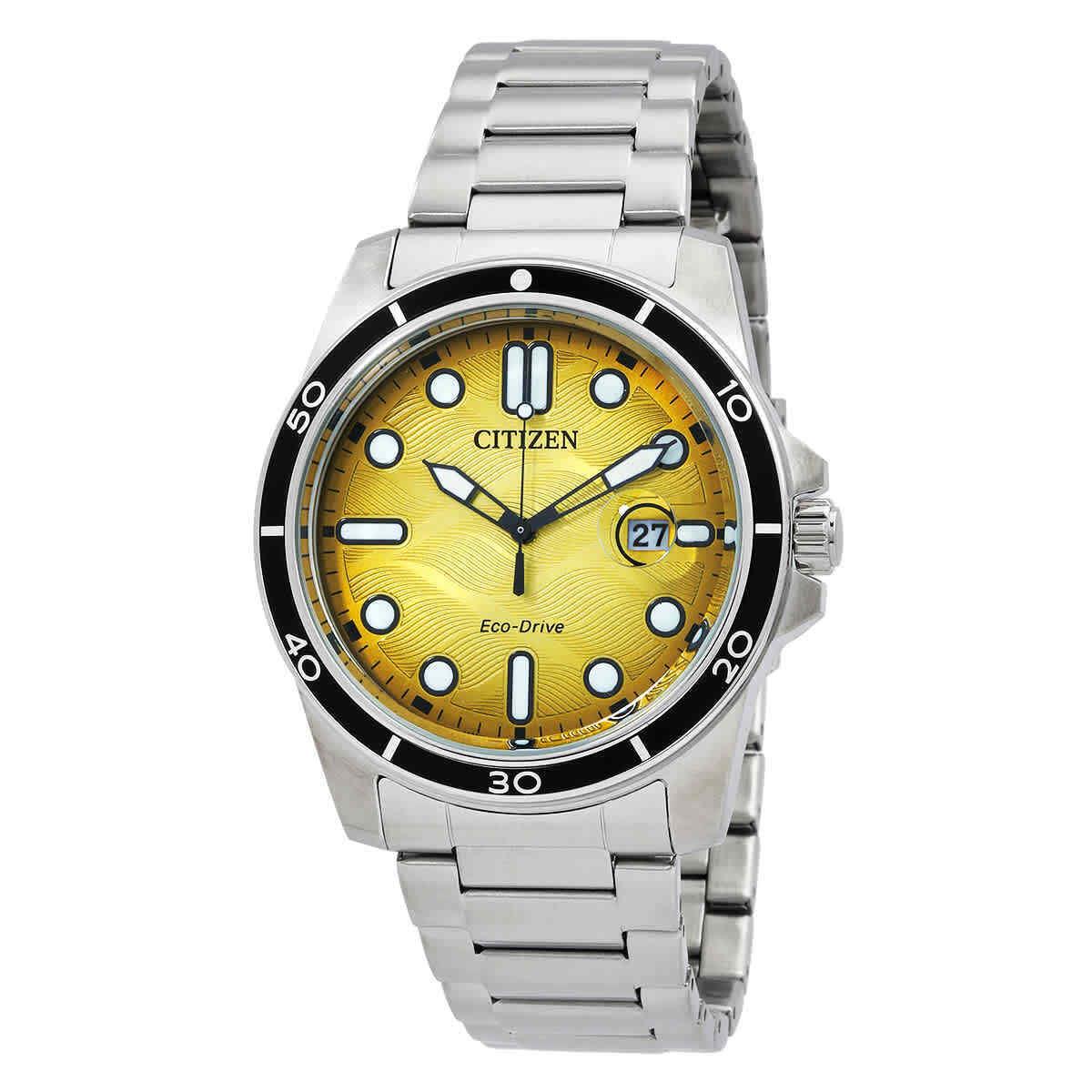 Citizen Marine 1810 Eco-drive Yellow Dial Men`s Watch AW1816-89X