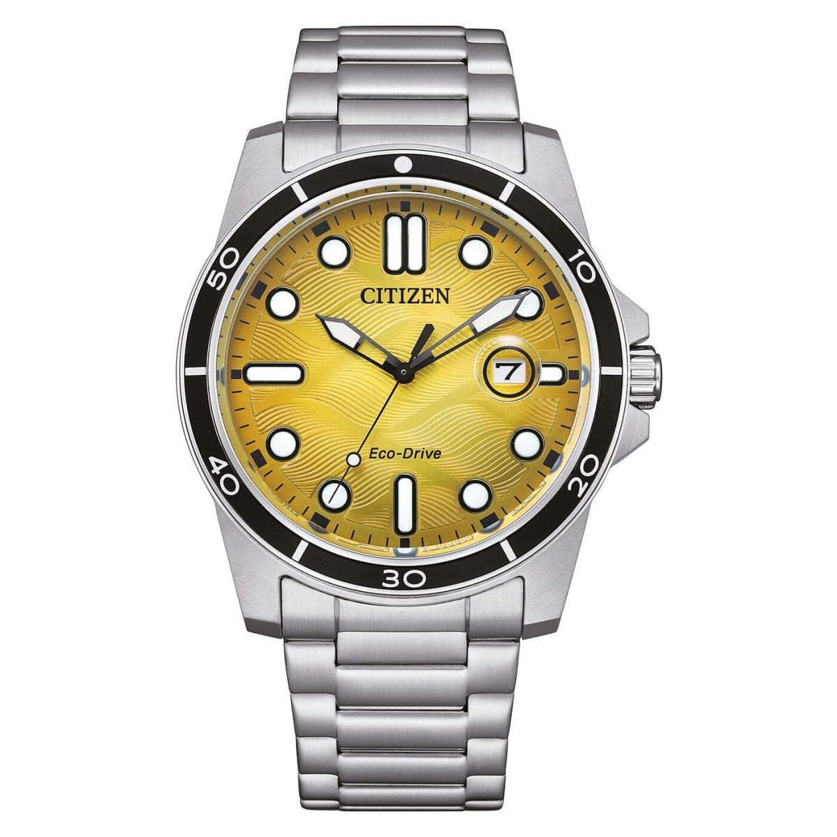 Citizen AW1816-89X Men`s Analog Yellow Watch Eco Drive Stainless Steel Bracelet