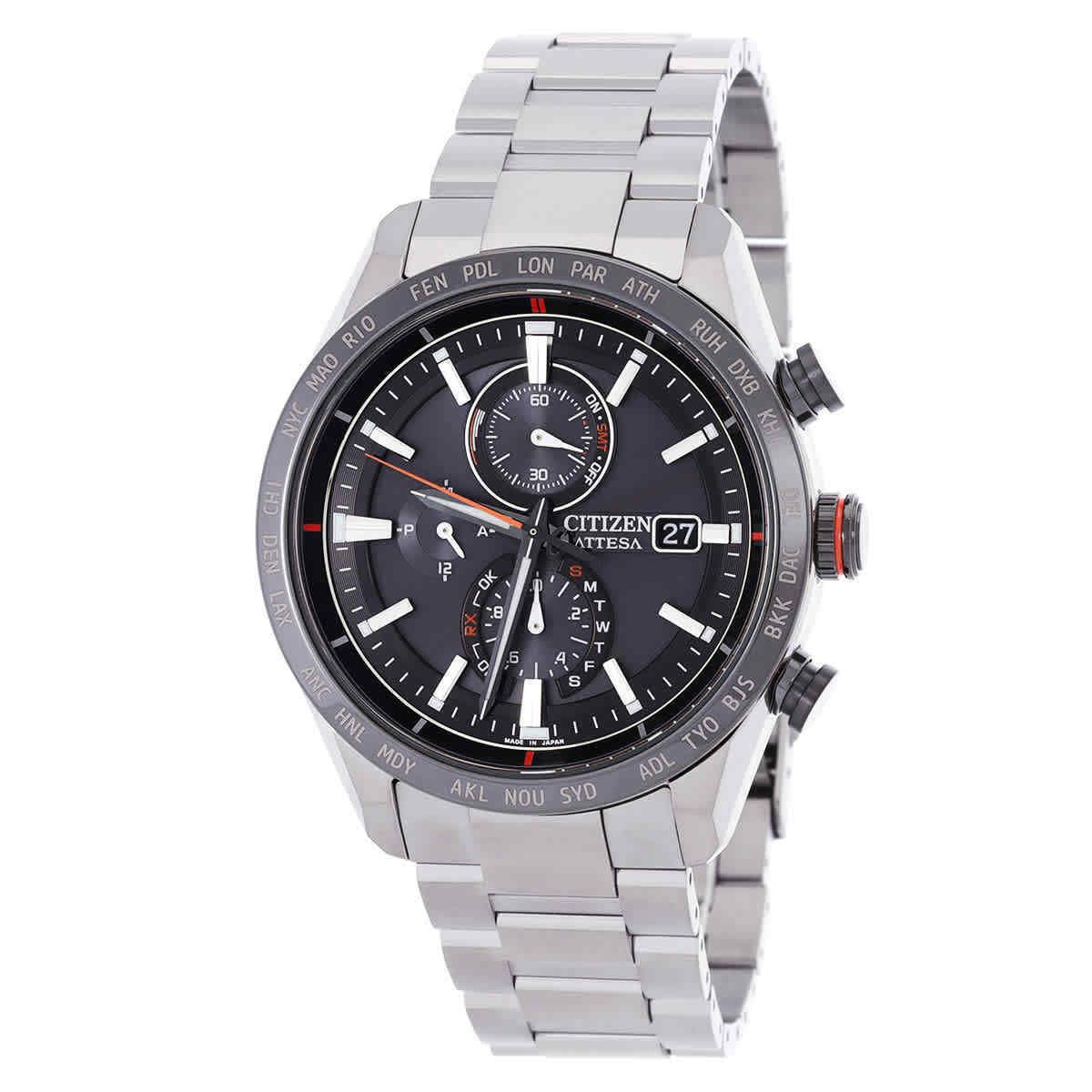 Citizen Attesa Perpetual Chronograph Eco-drive Black Dial Men`s Watch AT8189-61E