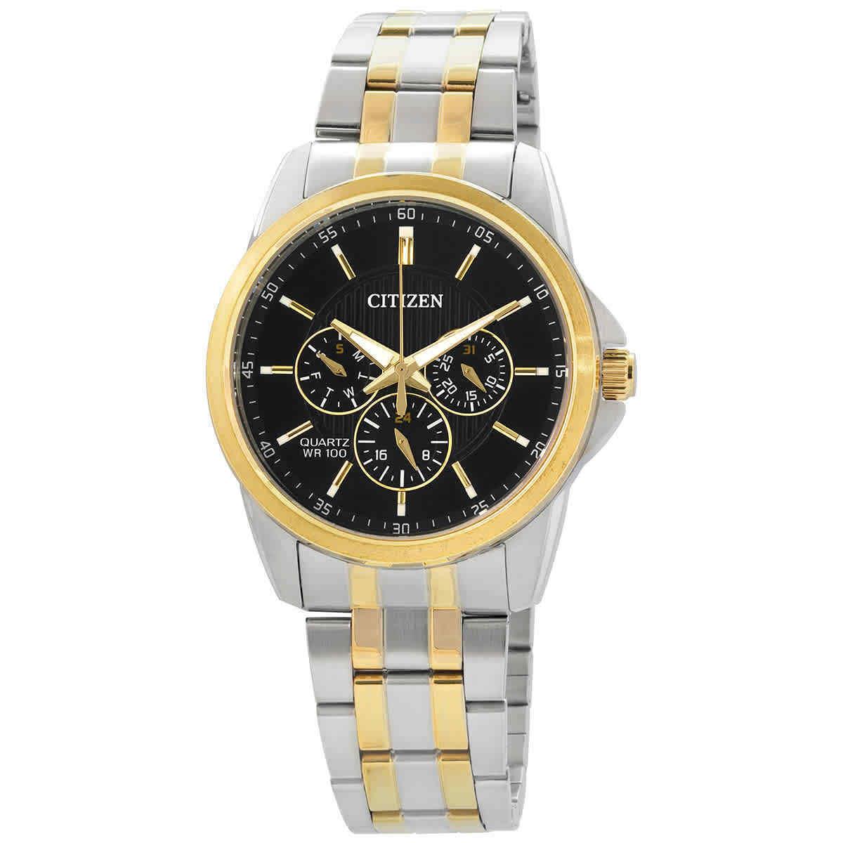 Citizen Quartz Black Dial Men`s Two-tone Watch AG8348-56E