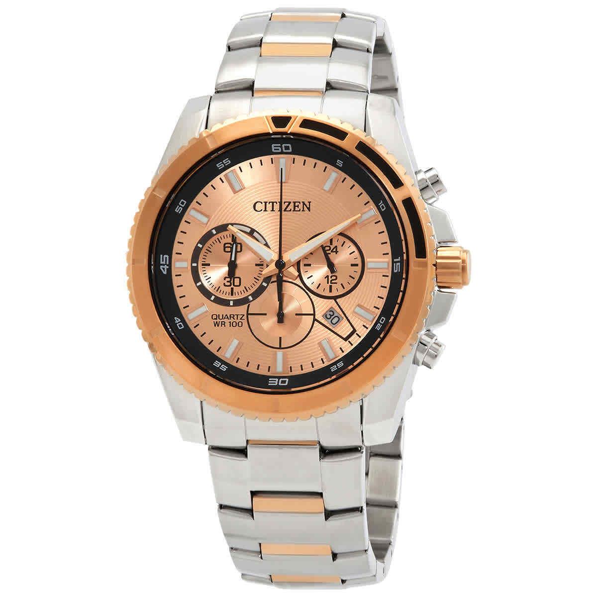 Citizen Chronograph Quartz Rose Gold Dial Men`s Watch AN8204-59X